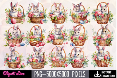 Easter Rabbit Basket Watercolor Bundle