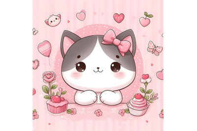 Cute cat pink background