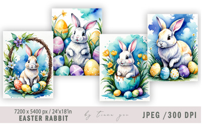 Easter bunny illustration for greeting cards- 4 Jpeg files