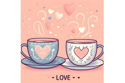 Two teacups with hearts