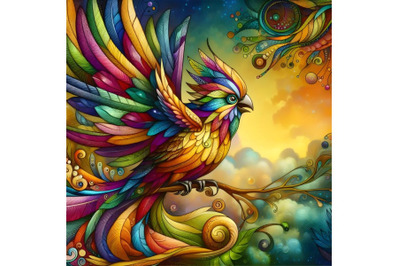 multi-coloured bird from a fairy tale