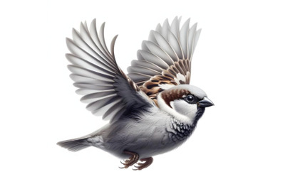 Painting of a sparrow flying