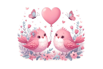 Two very cute pink birds in love