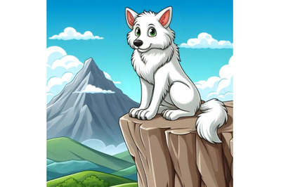 White wolf sitting on top