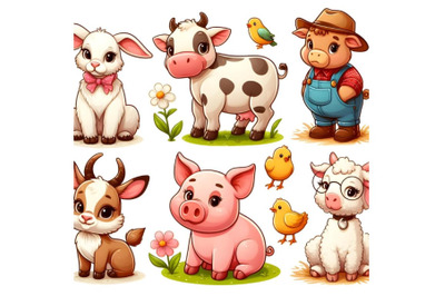 Set of cute cartoon farm animals