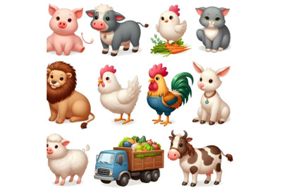 Set of different farm animals