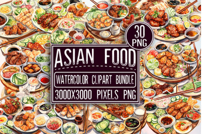 Asian Food Watercolor Clipart Bundle