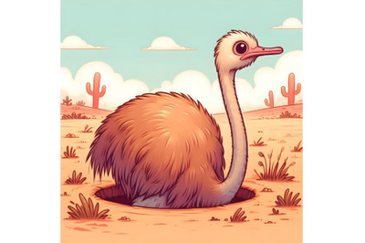 Ostrich cartoon hiding its head