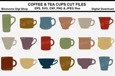 Coffee and Tea Cups, SVG, DXF, EPS, JPEG and PNG cut files