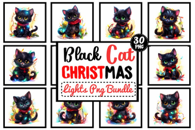 Black Cat in Christmas Lights Sublimation