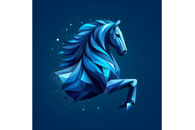 Blue abstract horse of geometric shapes