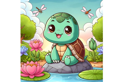 Cute turtle cartoon drawing