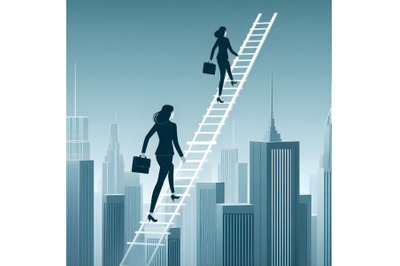 Business woman climbing corporate ladder