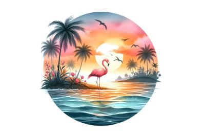 Flamingo Bird on Tropical Island