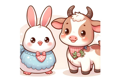 Cute Cartoon two adorable Farm