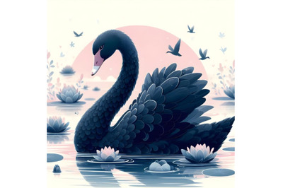 Black swan floating on the water