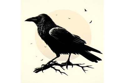 A silhouette of black crow