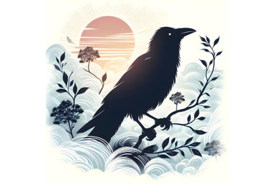 A silhouette of black crow