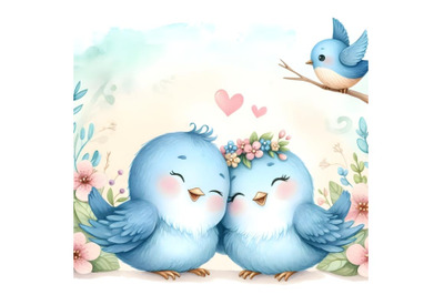 cute blue spring bird couple