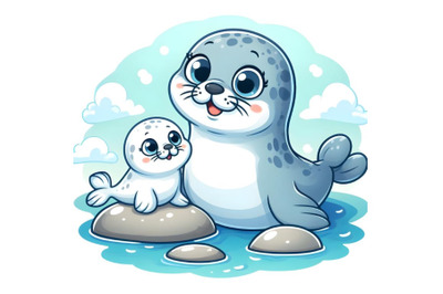 Mother and baby seal