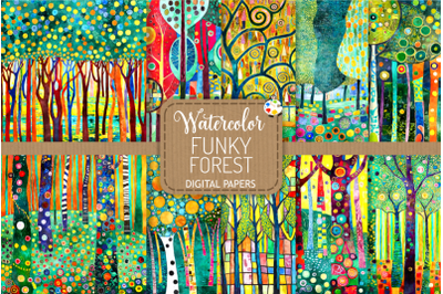 Funky Forest - Watercolor Woodland Scenes