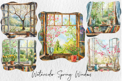 Watercolor Spring Window View