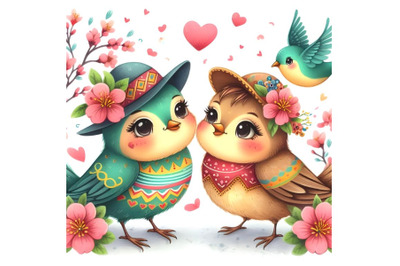 cute spring bird couple