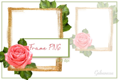 Gold frame PNG | Frame with rose