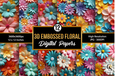 Embossed 3D Spring Flowers Seamless Patterns
