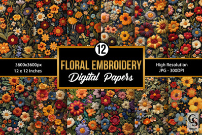Floral Embroidery Garden Digital Papers