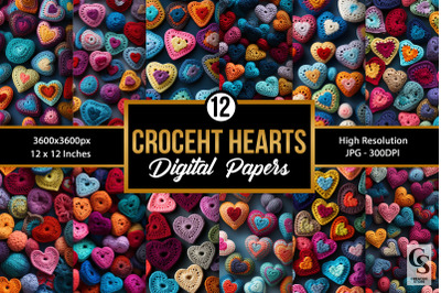 Granny Crochet Hearts Digital Papers