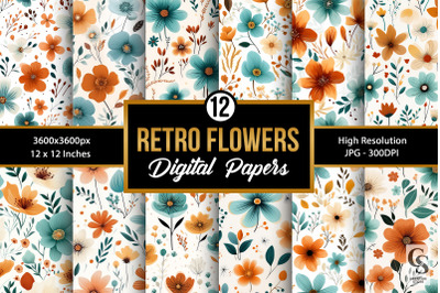 Retro Groovy Flowers Seamless Patterns