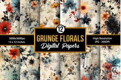 Grunge Floral Pattern Digital Papers