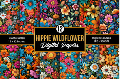 Hippie Wildflowers Pattern Digital Papers
