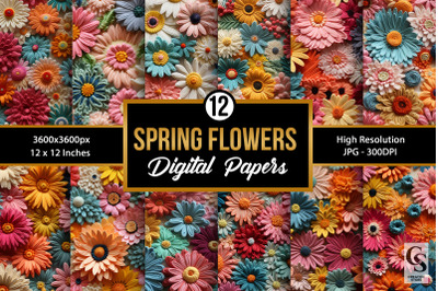 Spring Floral 3D Embroidery Digital Papers