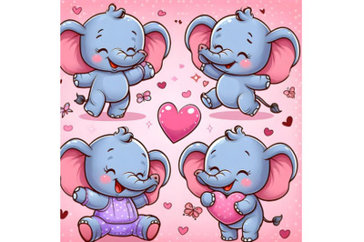 cute Elephants on a hearts