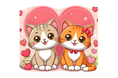 two cute cats happily sitting