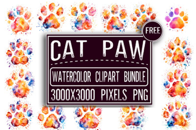 Cat paw watercolour clipart bundle