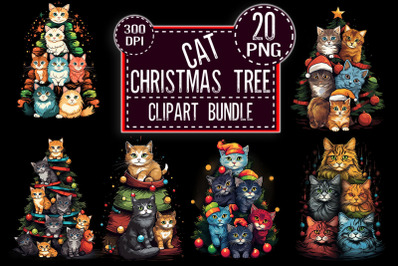 Cat stack up a Christmas tree Clipart Bundle