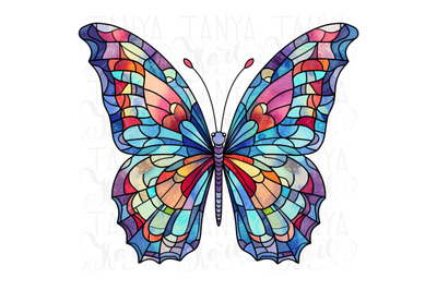 Stained Glass Butterfly PNG, DTF Transfers, Watercolor Designs for Shi