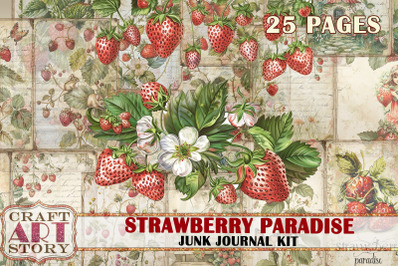 Vintage Strawberry Fantasy Junk Journal Pages, printables