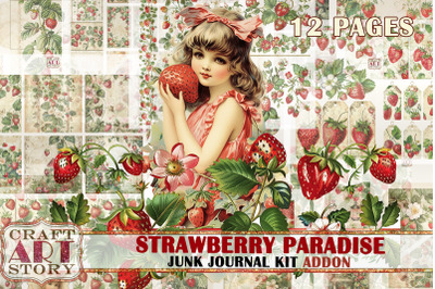 Vintage Strawberry Fantasy Junk Journal Pages ADDON