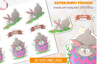 Funny Easter bunny stickers | Happy Easter PNG