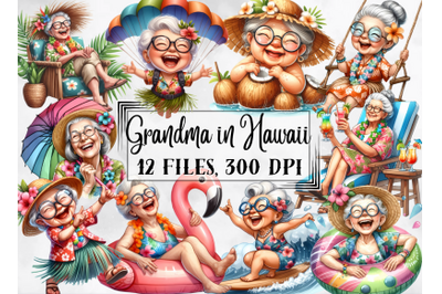 Grandma in Hawaii, tropical clipart