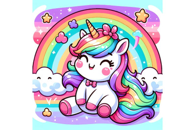 cartoon unicorn on a rainbow