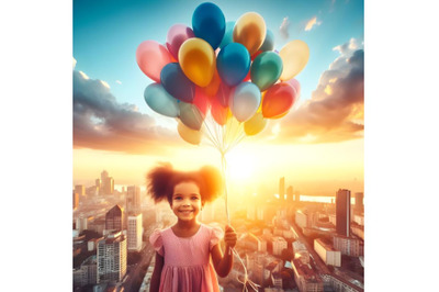 Little girl flying with balloons