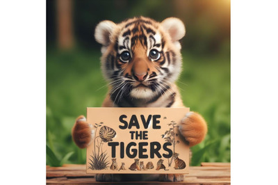 Tiger holding up sign