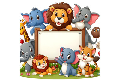 Animal themed illustration with blank sign board