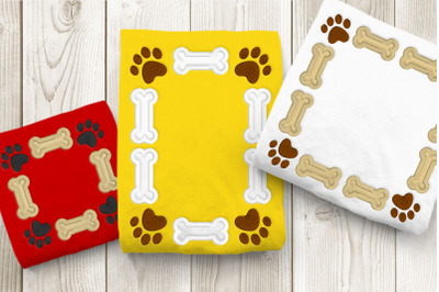 Dog Bone and Paw Frame | Applique Embroidery