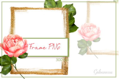 Gold frame PNG | Frame with rose